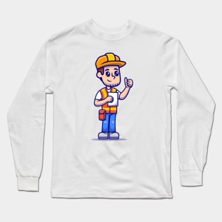 Man Architect Construction Holding Paper Sketch Long Sleeve T-Shirt